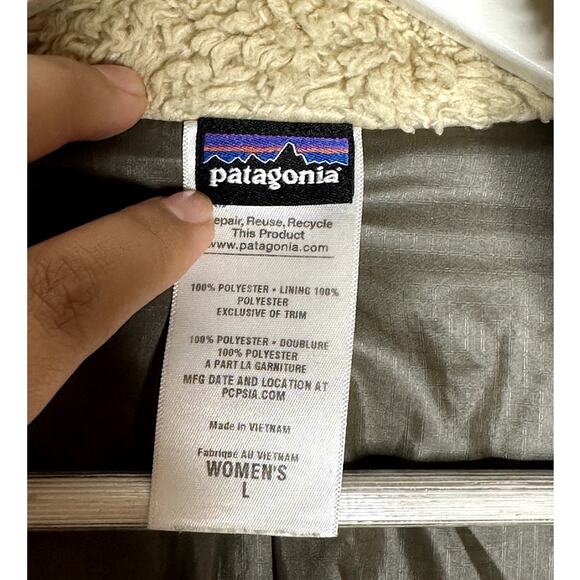 Patagonia Fleece Ivory Fluffy Warm Cozy Wind Jacket Full Zip Sweater Size Large - Picture 10 of 11